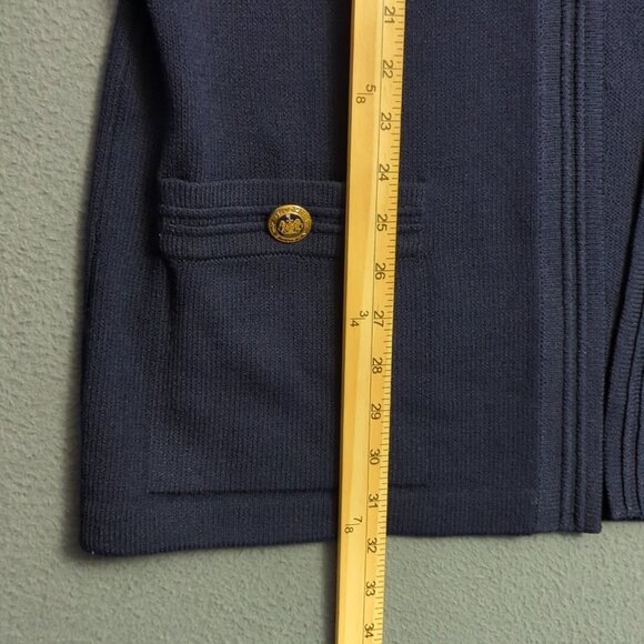 St. John Cardigan Women's L Blue Santana Knit Nautical Golden Buttons Epaulettes - Picture 8 of 13